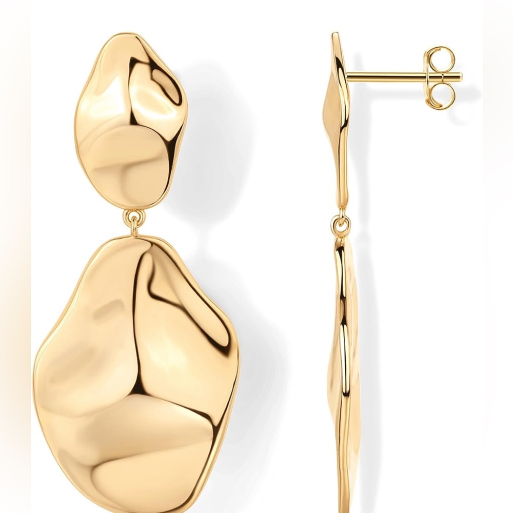 14K Gold Plated Posts Teardrop Statement Dangle Earrings